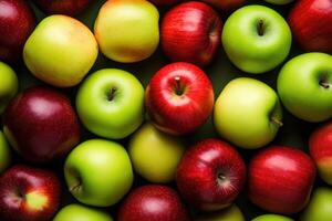 AI generated Red and green apples. Background of ripe apples. photo