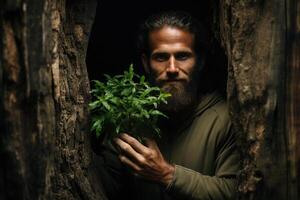 ai generado concepto de personas amor naturaleza y proteger desde deforestación o contaminación o clima cambiar. foto