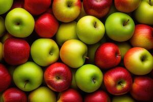 AI generated Red and green apples. Background of ripe apples. photo