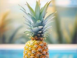 AI generated Pineapple tropical exotic nourishment. Caribbean relaxation symbol. photo