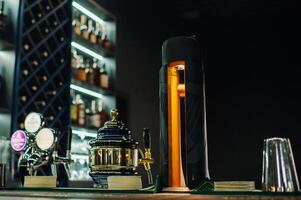 Bar counter with draught beer in a beer restaurant photo