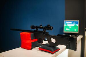 An air rifle for shooting at a shooting range is ready.Shooting range. photo