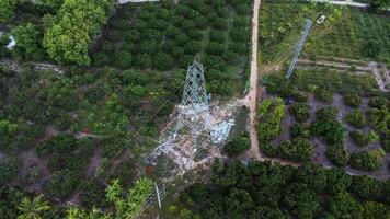 Architectural metal structures of frame base connection with rivets and reinforced metal structures. Assemble and install Steel Tower for power transmission lines for sustainable power development. photo