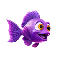 ai généré dessin animé violet poisson isolé sur transparent Contexte png