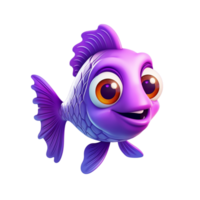 ai généré dessin animé violet poisson isolé sur transparent Contexte png