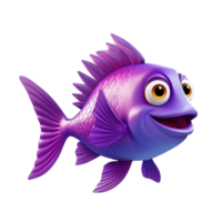 ai generado dibujos animados púrpura pescado aislado en transparente antecedentes png