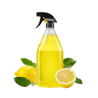 AI generated Lemon oil bottle with lemons and leaf png