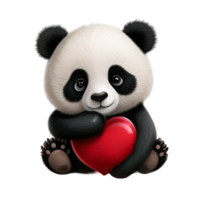 AI generated Panda holding big heart mammal bear png