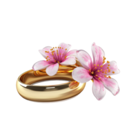 AI generated Gold wedding rings on flower png