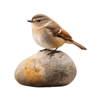 AI generated Cute bird sitting on rock stone png