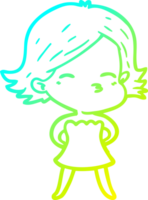 cold gradient line drawing of a cartoon woman png