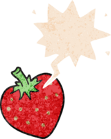dessin animé fraise avec discours bulle dans grunge affligé rétro texturé style png
