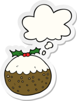 cartoon christmas pudding with thought bubble as a printed sticker png