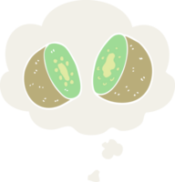 dessin animé kiwi avec pensée bulle dans rétro style png