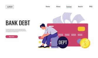 Loan landing. Borrow money and personal loan banner with bank debt and payment problem concept. Vector web page template