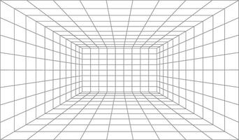 3d perspective line grid, wireframe room background. Futuristic cyber box room. Cyber, virtual surface vector