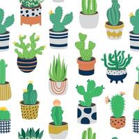 Cactus pattern. Seamless print with desert succulent plant, decorative exotic flora. Vector texture