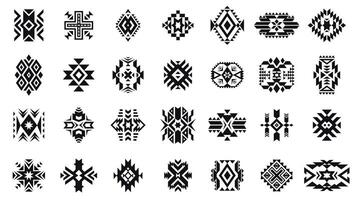 Aztec tribal ornament. Geometric ethnic motif elements of native american culture, ancient Peru tribal traditional decorative art emblems. Vector set