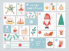 Christmas advent calendar, holiday event day to new year vector