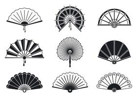 Black silhouettes of chinese, japanese paper folding hand fans vector