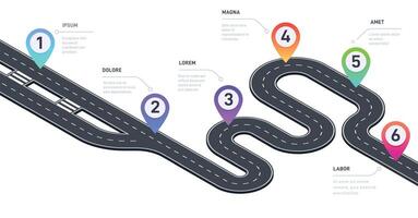 Isometric pathway infographic. Road map with checkpoints and milestones timeline graphic template, business option step process. Vector illustration