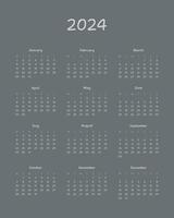 2024 calendar planner template. Monthly minimalistic calendar at black background vector