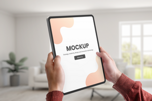 mains tenir une tablette avec maquette pour app ou la toile page présentation psd