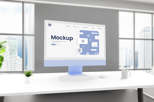 Web design studio computer display mockup psd