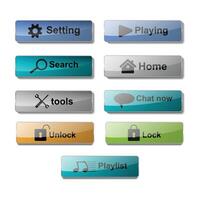 Set of 3D glossy action web button vector design Vector.