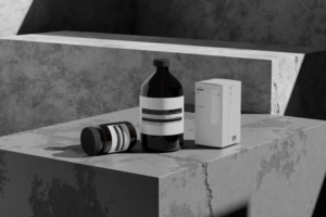 bottiglia modello e scatola modello con realistico scena e ombra sfondo psd