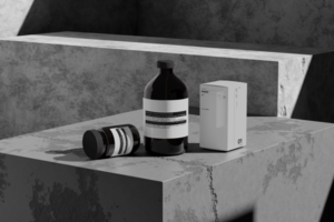 Bottle Mockup and Box Mockup with Realistic Scene and Shadow Background psd