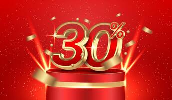 30 off, Red discount sale podium, Gold discount promotion 30 off. Vector illustration