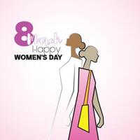 8 march. Happy Women's Day greeting card design with the young woman vector