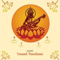 Happy Vasant Panchami Goddess Saraswati with Religious Festival Background. poster, banner, flyer vector illustration design using Saraswati silhouette
