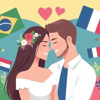 Wedding couple in love. Vector illustration in flat cartoon style. Valentine Days.