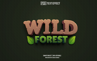 selvagem floresta ext efeito, Fonte editável, tipografia, 3d texto psd