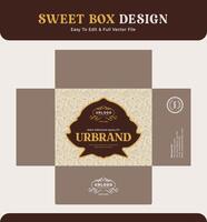 Sweet box design, packaging box label, sweet bakery food box gift pack branding. vector