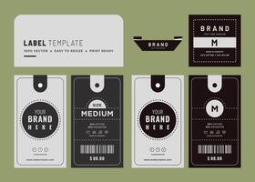 Hang tag label and price tag apparel care label design innovation garments accessories sustainability packaging design and vintage fashion product. vector