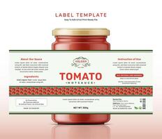 Tomato sauce label bottle jar food sticker banner hot red chili ketchup packaging design. vector