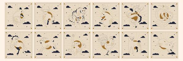 chino nuevo año horóscopo animales mano dibujado vector ilustración.