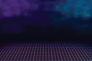 Perspective grid background with blue and purple smoke or fog effect vector