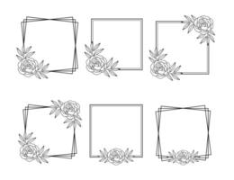 Square frame decorated with rose flower outline vector set