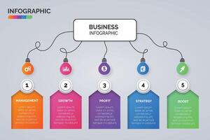 Light bulb infographic visualization template and business icons vector. Business concept with 5 options, steps, process for presentation, layout, diagram chart, anual report vector