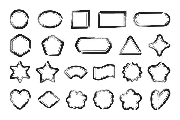 Brush stroke outline vector set basic geometric shapes