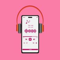 online radio Music streaming service concept with cellphone, headphones and playlists. vector audio player and online broadcasting internet media device.