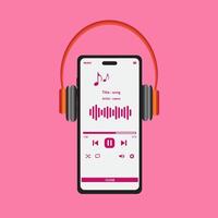 en línea radio música transmisión Servicio concepto con Teléfono móvil, auriculares y listas de reproducción. vector audio jugador y en línea radiodifusión Internet medios de comunicación dispositivo.