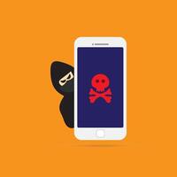 Virus notification on smartphone screen. Alert message, spam attack or phone malware notifications. Smartphones viruses or fraud message, insecure scam alerts email. Internet error vector concept.