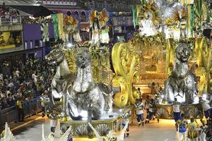 Rio, Brazil, february 12, 2024,  Parades of the samba schools Paraiso do Tuiuti of the special group, during the carnival in the city of Rio de Janeiro in Sapucai street photo