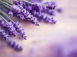 AI generated Horizontal blur wallpaper with purple lavender. Detailed image of violet flower. photo