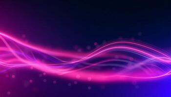 AI generated Abstract futuristic background with pink blue neon lines glowing in ultraviolet light, and bokeh lights. photo